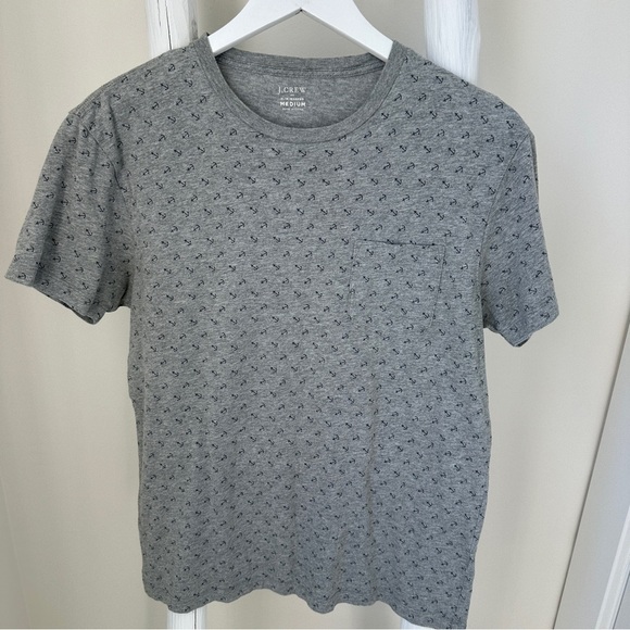 J. Crew Gray & Navy Short Sleeve Tee with Geometric Nautical Pattern Size Medium - Picture 1 of 9